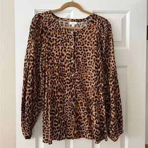 J. Jill Brown Leopard Button Down Shirt